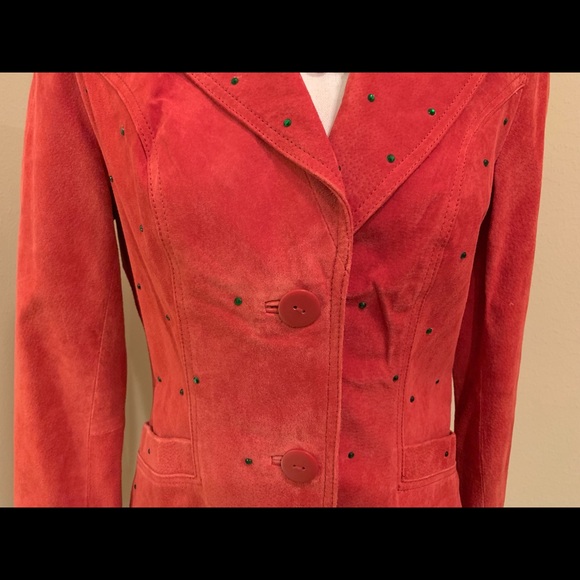 Mark Alan Red Leather w. Green Crystals Jacket NWT - Picture 3 of 8